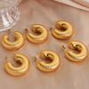Joyería Nicho Retro Personalizada Francesa Lujo Accesible Diseño de Textura Geométrica Aretes Acero Titanio Chapado en Oro Aretes en Forma de U para Mujer
