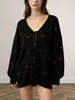 Cárdigan de punto con cuello en V y estampado de corazón, estilo europeo y americano, para mujer, suelto y casual, abrigo suéter de manga larga para otoño