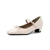 Zapatos Casuales de Trabajo Estilo Nuevo con Tacones Gruesos Medianos, Diseño Sencillo para Ponerse Fácilmente, Zapatos de Princesa con Lazo, Tallas 33-43
