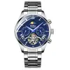 Reloj BIDEN para Hombre Automático Multifuncional Mecánico Sol-Luna-Estrellas Luminoso Resistente al Agua Biden puede