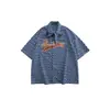 Camisa Suelta de Manga Corta con Bordado de Dibujos Animados Retro Japonés para Hombres y Mujeres, Camisa de Moda con Lazo, Diseño de Nicho de Verano