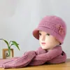 Conjunto de Gorro y Bufanda de Lana Otoño e Invierno para Adultos Mayores Elegante y Versátil Forro Polar Cálido Terciopelo de Ardilla Gorro de Punto para Mujer