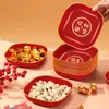 Prato de Frutas Secas Vermelho com Estampagem Dourada e Padrão de Diamante, Prato de Frutas para Celebração de Casamento, Prato Pequeno para Uso Doméstico na Sala de Estar, Prato de Frutas, Prato para Nozes e Petiscos