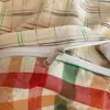 Juego de cuatro piezas de algodón 100% teñido en hilo, lavado, estilo ins Clase A, con rayas mixtas de jacquard y cuadros, etiqueta de tejido relajado, ropa de cama de algodón puro