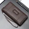 Carteira de Mão Masculina em Couro Genuíno, Carteira Longa com Zíper, Bolsa Casual de Negócios, Bolsa para Celular com Múltiplos Porta-Cartões, Preto Marrom