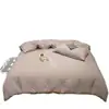 Conjunto de Roupa de Cama de Algodão Lavado Listrado de Luxo Leve de Quatro Peças Conjunto de Três Peças para Cama de Solteiro Lençol com Elástico Capa de Edredom de Gaze de Camada Dupla Toque de Alta Qualidade