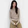 Camiseta base de punto de lana con bloques de color estilo americano, dos piezas falsas, cuello redondo, para mujer, otoño e invierno, top suéter casual y sofisticado