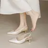 899 Fuxing Sandalias de Tacón Alto de Punta Fina para Mujer, Colección Primavera/Verano 2025, Nuevo Estilo Chino Nacional, Vestido Cheongsam, Espalda Descubierta