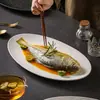 Plato de Cerámica para Pescado Plato Ovalado Plato para el Hogar Creativo Vintage Distintivo Estilo Japonés Vajilla Plato para Pescado al Vapor Patrón de Piedra Plato Plano