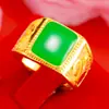 Anillo de hombre de oro 24k de imitación de lujo, joyería de goma con imitación de cloisonné, anillo abierto de arena dorada de imitación de ágata