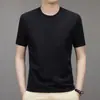 Camiseta Masculina de Seda Gelada Estilo TikTok Camiseta Fina de Manga Curta Tecido Bolha Respirável Jacquard Pontilhado Gola Redonda Top de Verão