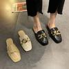 Mules Planos Cuadrados Estilo Cadena Inspirados en Chanel para Mujer, Novedad Verano 2025, Versátiles y de Moda, Versión Coreana