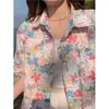 Camisa de estampado completo estilo París francés para hombres y mujeres, unisex, versión coreana, estampado floral maduro, cárdigan con cuello, ropa de playa