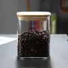 Frasco de vidrio rectangular con tapa de bambú, sellado, de borosilicato de alta calidad, transparente, apto para uso alimentario, para café en grano.