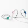 Anillo de Plata de Ley S925 Corazón Rosa Dulce Circonita Esmalte Femenino Colorido Geométrico Circonita Pegamento Anillo