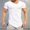 Camiseta masculina de algodão de manga curta irregular Verão Respirável Top Casual Roupas de ginástica Slim-fit com decote em V Camiseta esportiva