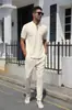 Conjunto Nuevo Transfronterizo para Hombre 2024 Versátil Color Sólido Camisa Polo Moda Casual Deportiva Ropa para Hombre Simple Manga Corta