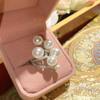 Anillo de Dedo Abierto con Diamantes Incrustados Perla Camelia Blanco Nieve Delicado Brillante Serpentino Viento Frío de Nicho Femenino