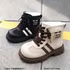 32-37 Nuevo Invierno Dos Capas Algodón Felpa Corta Zapatos para Niños Estilo Coreano Botas de Cuero para Niñas Botines para Niños Botas Martin de Media Pantorrilla
