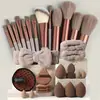 Set de Maquillaje de 33 Piezas, 13 Brochas con Esponjas de Belleza, Aplicadores de Polvo, Diadema y Muñequeras para Spa