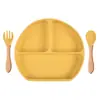 En Stock Vajilla Infantil Compartimentada Tazón de Silicona con Ventosa para Bebé Cuchara para Bebé Plato de Silicona con Popote Integrado