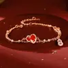 Pulseira Original de Cabaça da Sorte com Peixe Koi para Mulheres, Prata Pura Estilo Chinês Vintage Novo, Pulseira de Ágata Vermelha, Joia de Mão com Moedas de Ano Novo