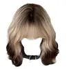 Peruca de Gato Siamês Capacete Completo para Mulheres Subcultura Paris Pintado Preto Dourado Gradiente Cabelo Curto Cacheado Diário Capacete Completo