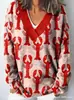 Sudadera casual de moda transfronteriza para mujer con estampado floral, cuello en V, manga larga, estilo europeo y americano