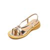 Sandalias Casuales de Cuero para Mujer, Estilo Stomp, Cómodas, con Plataforma Gruesa, Correa de Cuero, para Verano 2024, Tacón Medio, Punta Redonda, Punta Abierta