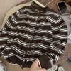 Cárdigan de Punto de Manga Larga Rayado Marrón Elegante de Gama Alta para Mujer, Nuevo Único y Exquisito Top Chaqueta Primavera 2025