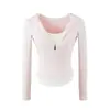 Camiseta Casual de Manga Larga Estilo Coreano para Mujer, Nueva Llegada de Otoño, Corte Ajustado, Ceñida en la Cintura, Temperamental, Corta, Bloque de Color, Falso Dos Piezas, Sudadera con Capucha
