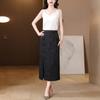 Nova Saia Chinoiserie de Cintura Alta para Mulheres Verão 2024 Nova Fivela Elegante Retrô Slim com Fenda Tendência