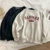 Sudadera Fina con Bordado de Letras para Primavera y Otoño para Mujer 2026 Nuevo Estilo Trendy Reductor de Edad Gris Cuello Redondo Manga Larga Holgada