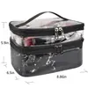 Bolsa de maquiagem transparente fofa de couro de camada dupla Polaroid, bolsa de higiene pessoal de viagem de grande capacidade, bolsa de armazenamento à prova d'água