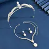 Conjunto de Colar e Brincos para Noiva Corrente Acessórios para Vestido de Casamento Colar com Coroa Brincos Conjunto de Três Peças Adorno de Cabeça para Noiva Mulher