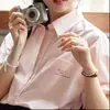 Camisa feminina de alta qualidade, cor sólida, manga curta, estilo japonês doce, novo modelo de verão 2026, simples, versátil, solta e que rejuvenesce