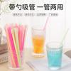 Jia Yan tipo cuchara popote plástico pp desechable con cuchara doble uso creativo color para batidos de frutas popote mezclador