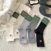 Calcetines de Otoño e Invierno para Mujer con Bordes Fruncidos y Bordado de Oso, Calcetines Cálidos para Mujer Estilo Universitario, Calcetines Holgados de Imitación Cachemir a la Moda para Mujer