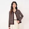 En Stock Nuevo Cárdigan Chaqueta de Punto para Mujer Rayas Estilo Chanel Prendas de Abrigo Cuello Redondo Manga Larga Suéter de Punto para Mujer