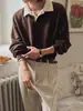 Sudadera Retro con Cuello de Solapa de Color Contrastante para Hombre, Primavera y Otoño, Estilo Americano Holgado, Tendencia Coreana, Versátil, Top de Manga Larga tipo Polo