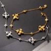 Pulsera de Plata S925 Nalan Exquisita y Sencilla Flor de Cuatro Hojas Incrustada con Diamantes Iris Cepillado Doble Cara Empuje-Tire S8215