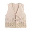 Comércio Exterior Verão 2025 Novo Estilo Europeu e Americano Moda Feminina Casual Sem Mangas Recorte Bordado Colete Colete 6318044