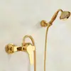 Ducha dorada de cobre estilo europeo, juego de cabezal de ducha para baño doméstico, boquilla de ducha para bañera, ducha triple simple