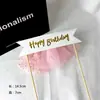 Decoración de pastel de horneado, pancarta de bola de pelo pequeña, tarjeta de decoración de cumpleaños, tapón de inserción, bandera de decoración para mesa de postres de fiesta