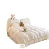 Cama de Tela con Respaldo de Doble Nube Estilo Francés Crema Completamente Tapizada Cama Suave en el Suelo Tela Texturizada Dormitorio Principal Cama Doble
