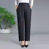 Pantalones de Pana Gruesa Elásticos de Cintura Alta a Cuadros de Pierna Recta para Madres de Mediana Edad y Mayores, Pantalones Cálidos de Abrigo para Abuelas, Señoras Mayores