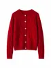 Cárdigan de Punto de Cachemira Retro Casual Nuevo 25 Otoño e Invierno para Mujer Reductor de Edad Suéter Holgazán Chaqueta Cuello Redondo con Botones