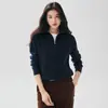 Nueva colección otoño/invierno: cuello semialto, media cremallera, 35% cachemira, estilo old money, manga larga, color liso, suéter de punto versátil
