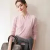 Sentido del diseño~Suéter de cachemira con cuello cruzado suéter de cachemira para mujer prenda de punto otoño e invierno color liso capa base de lana