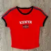 Estilo Nuevo de Verano Camiseta Roja de Manga Corta Corte Ajustado Bordado de Letras Top Corto de Chica Popular Nueva Camiseta Transfronteriza 2026